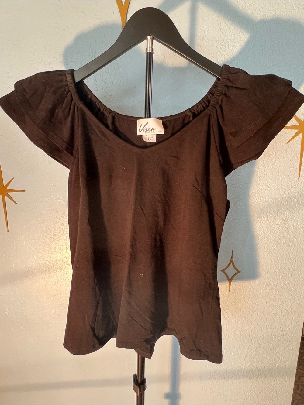 Vixen by Micheline Pitt Black Off-Shoulder Short Sleeve Top